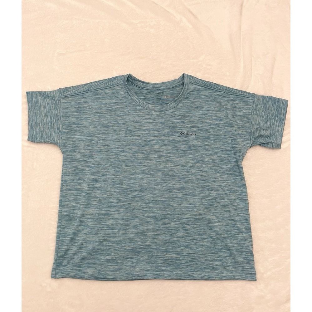 Columbia Womens Blue Space Dye Active T-Shirt Short Sleeve Crew Neck XS P AL8956